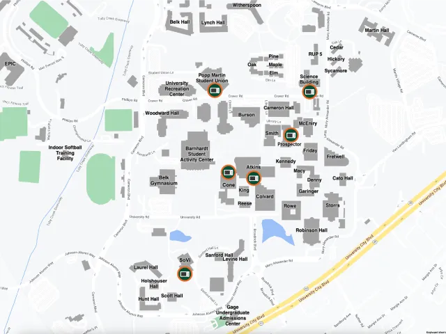 Campus map with microwave locations