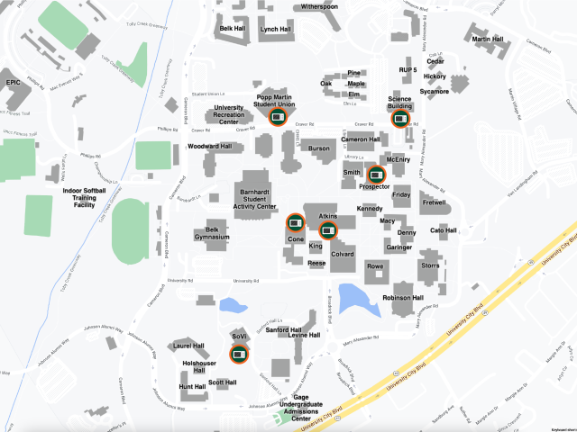 Campus map with microwave locations